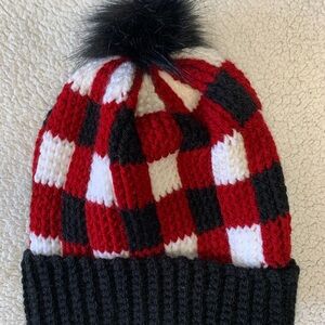 Homemade Quality Plaid Knit Pom-Pom Beanie